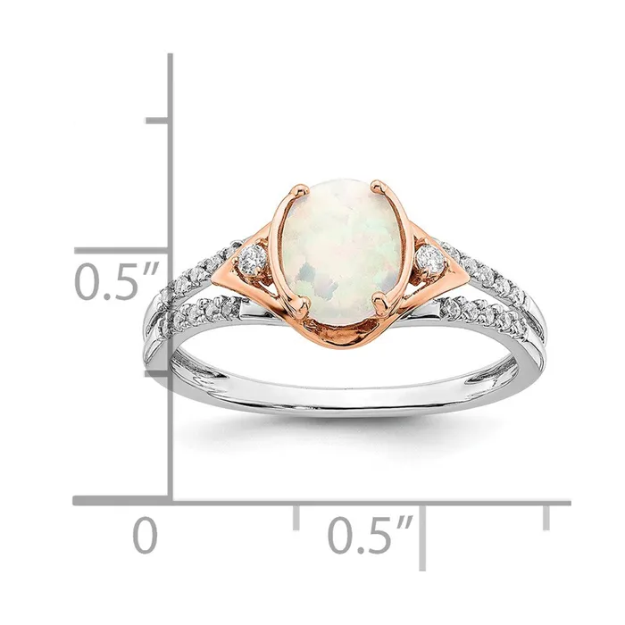 14k TwoTone Gold Created Opal and Real Diamond Ring Goldia Rings