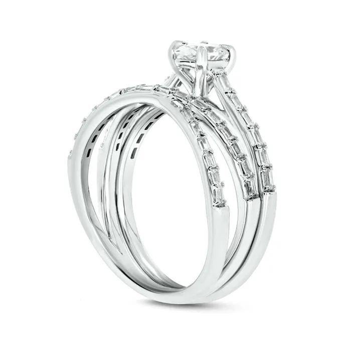 Goldia Rings 075 CT TW Oval and Baguette Natural Diamond Crossover Bridal Engagement Ring Set in Solid 10K White Gold Goldia Rings 075 CT TW Oval and Baguette Natural Diamond Crossover Bridal Engagement Ring Set in Solid 10K White Gold
