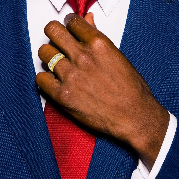 Goldia Rings 14k Twotone Gold Mens Polished and Satin 12 carat Diamond Complete Ring