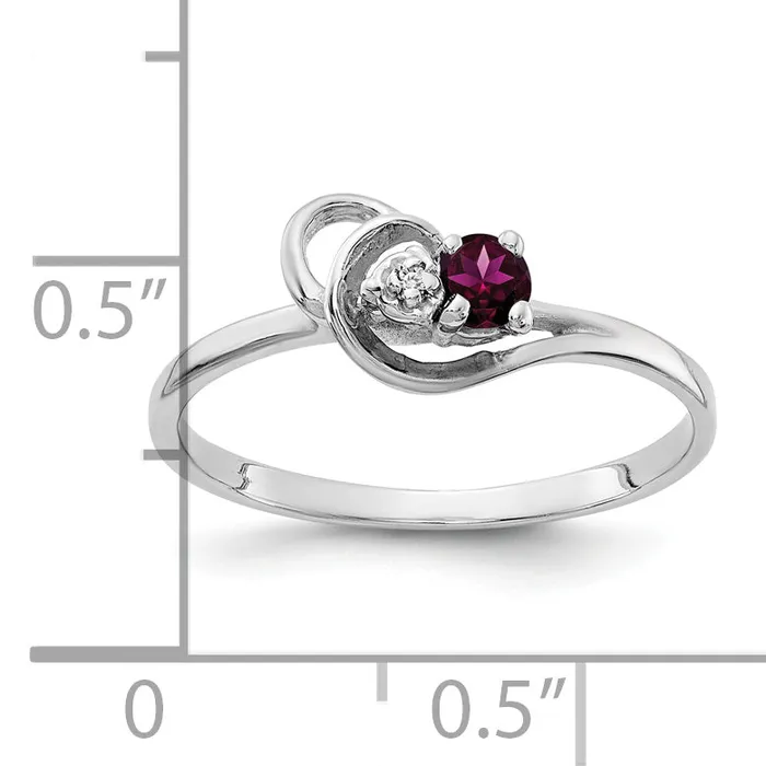 Goldia Rings Solid 14k White Gold 3mm Rhodolite Simulated Garnet A CZ Ring