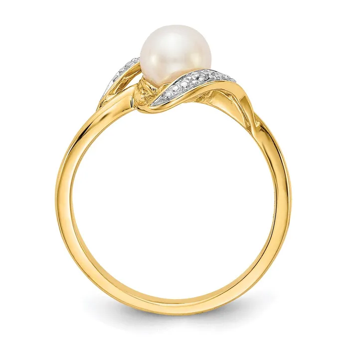 Rings 14K Yellow Gold Real Diamond and FW Cultured Pearl Ring Goldia