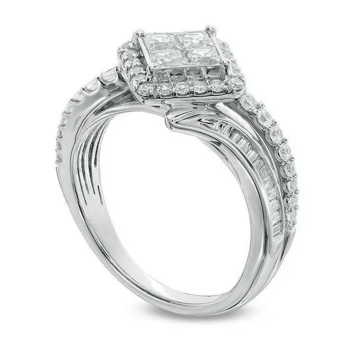 Rings Goldia Previously Owned 10 CT TW Quad PrincessCut Natural Diamond Bypass Engagement Ring in Solid 10K White Gold Rings Goldia Previously Owned 10 CT TW Quad PrincessCut Natural Diamond Bypass Engagement Ring in Solid 10K White Gold
