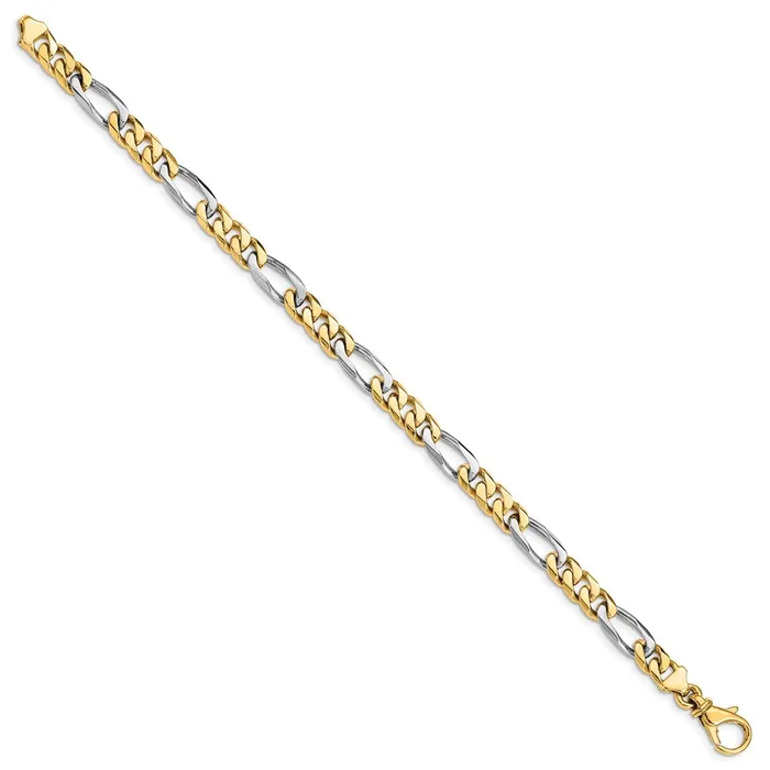 Bracelets TreasureFineJewelers 14K Twotone 8 inch 61mm Hand Polished Fancy Link with Fancy Lobster Clasp Bracelet