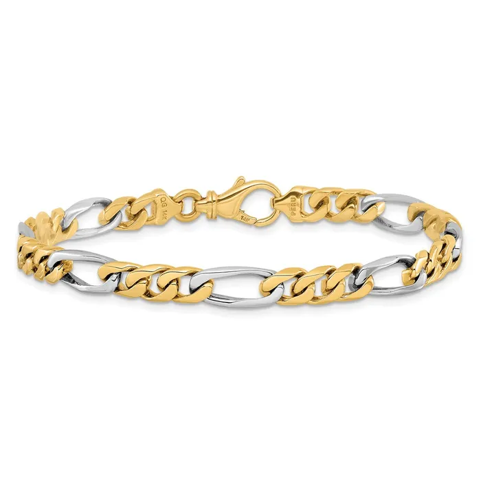 Bracelets TreasureFineJewelers 14K Twotone 8 inch 61mm Hand Polished Fancy Link with Fancy Lobster Clasp Bracelet