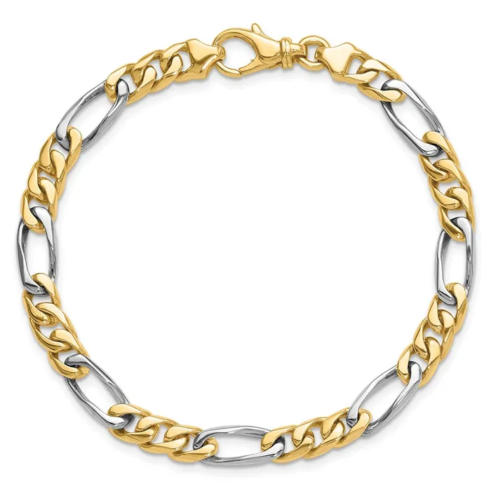 Bracelets TreasureFineJewelers 14K Twotone 8 inch 61mm Hand Polished Fancy Link with Fancy Lobster Clasp Bracelet