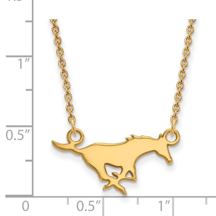 Sterling Silver Goldplated Southern Methodist University Mustang Small Pendant 18 inch Necklace TreasureFineJewelers Necklaces