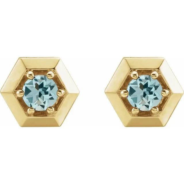 TreasureFineJewelers 14K Yellow Gold Natural Aquamarine Geometric Earrings Earrings
