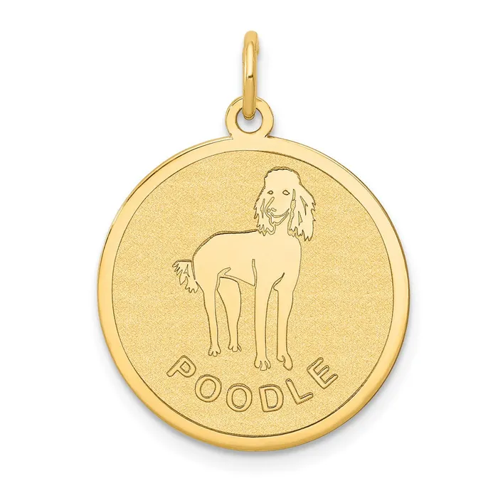 TreasureFineJewelers Charm Necklaces 14k Yellow Gold Poodle Disc Charm