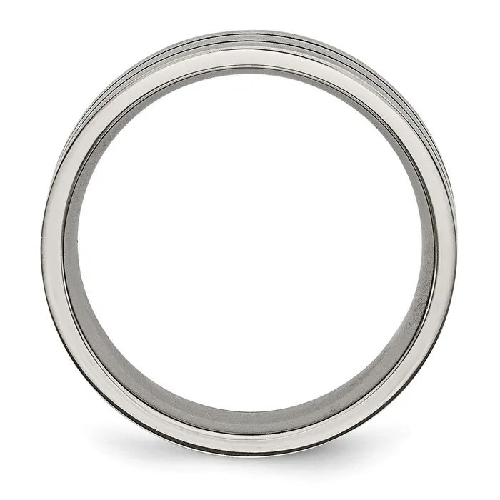TreasureFineJewelers Rings Titanium Brushed Black Enamel Grooved 7mm Flat Band