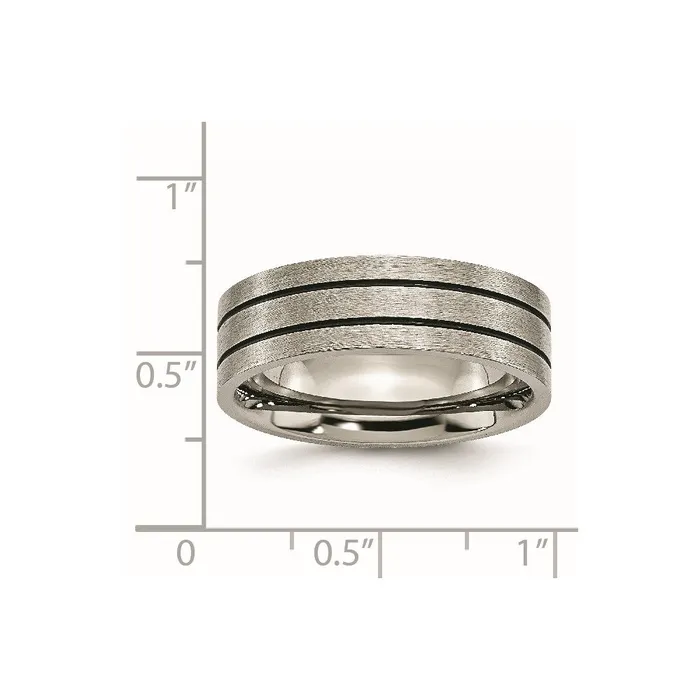 TreasureFineJewelers Rings Titanium Brushed Black Enamel Grooved 7mm Flat Band