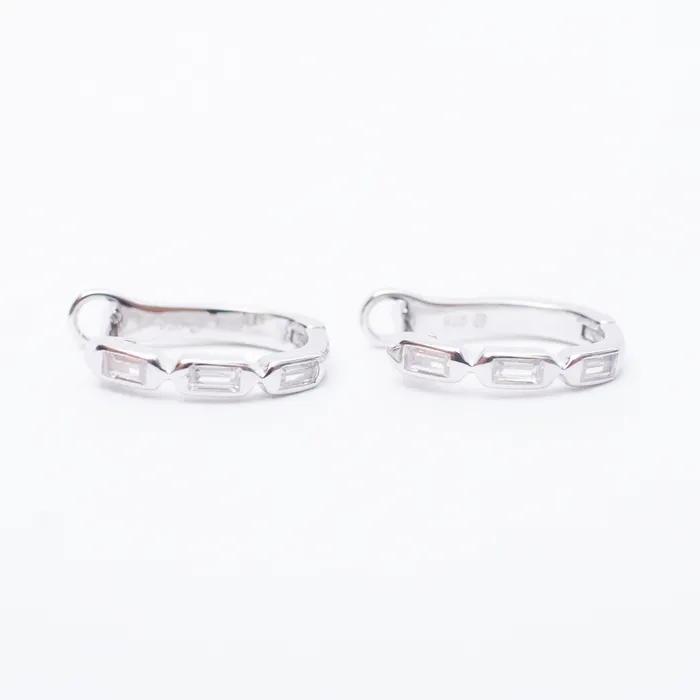 Silver Lotus Silver Emerald Cut Cubic Huggies Rings