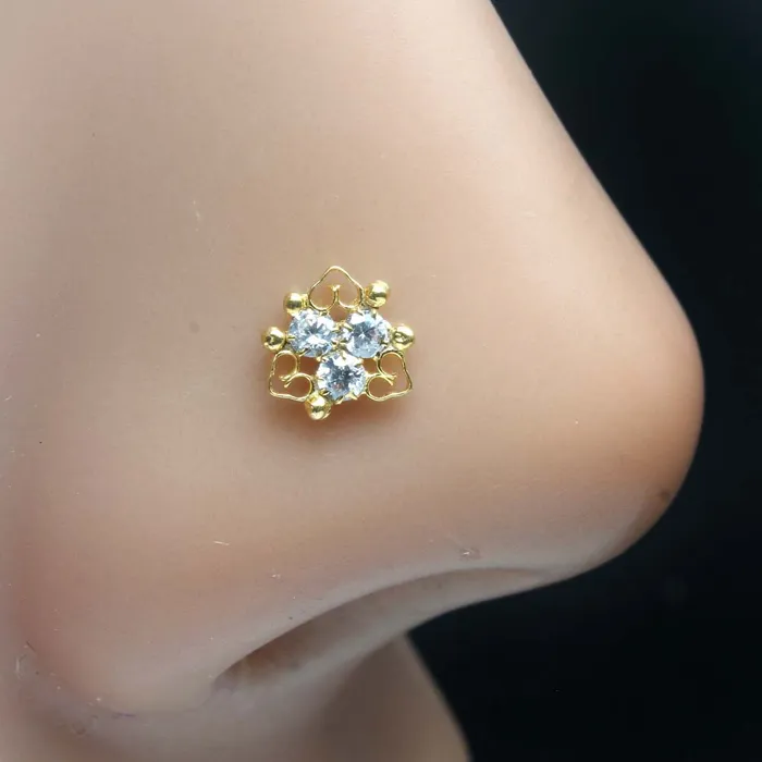 Rings Karizma Jewels Designer Gold Plated Indian Style Nose Studs CZ Corkscrew Select nose ring