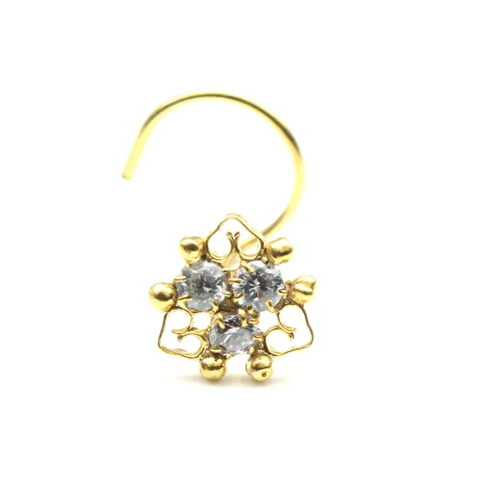 Rings Karizma Jewels Designer Gold Plated Indian Style Nose Studs CZ Corkscrew Select nose ring