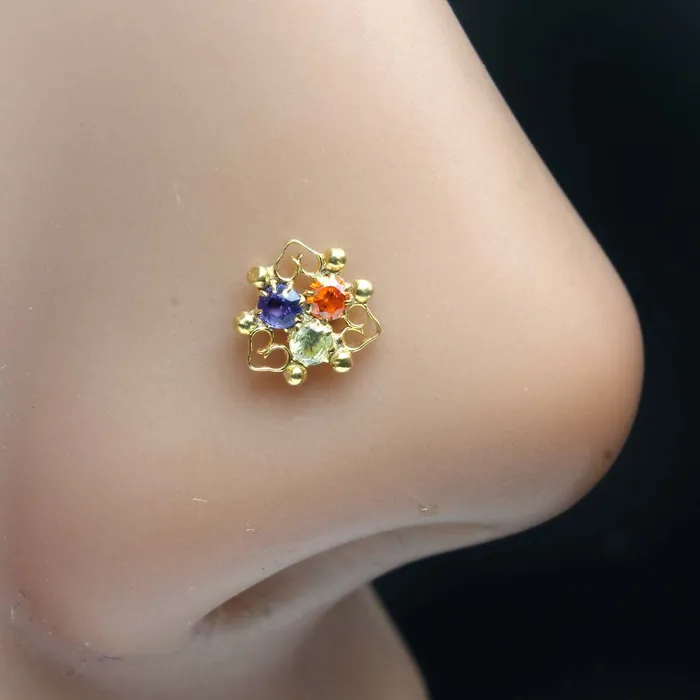 Rings Karizma Jewels Designer Gold Plated Indian Style Nose Studs CZ Corkscrew Select nose ring