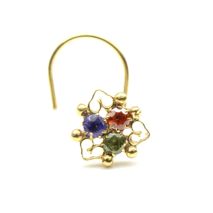 Rings Karizma Jewels Designer Gold Plated Indian Style Nose Studs CZ Corkscrew Select nose ring