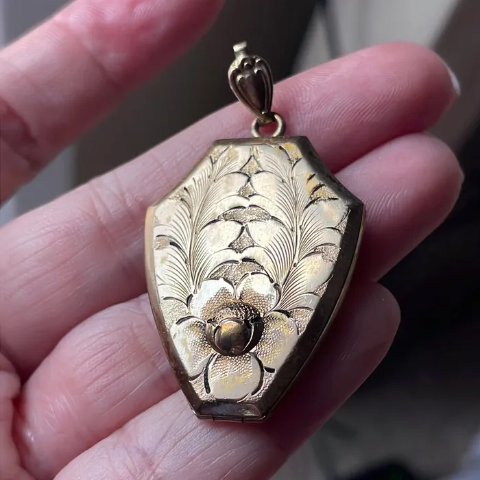 Vintage Paris Jewelry Earrings Shield Flower Locket Gold Filled Vintage