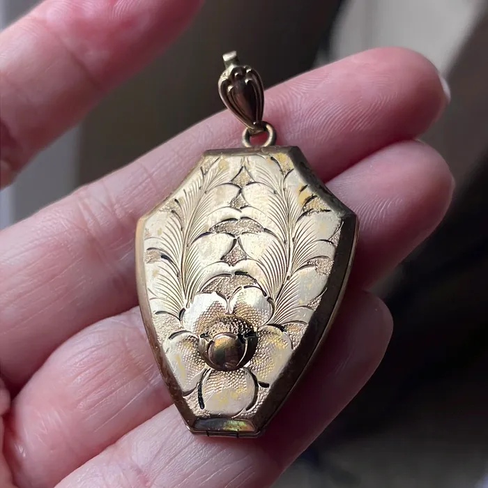 Vintage Paris Jewelry Earrings Shield Flower Locket Gold Filled Vintage