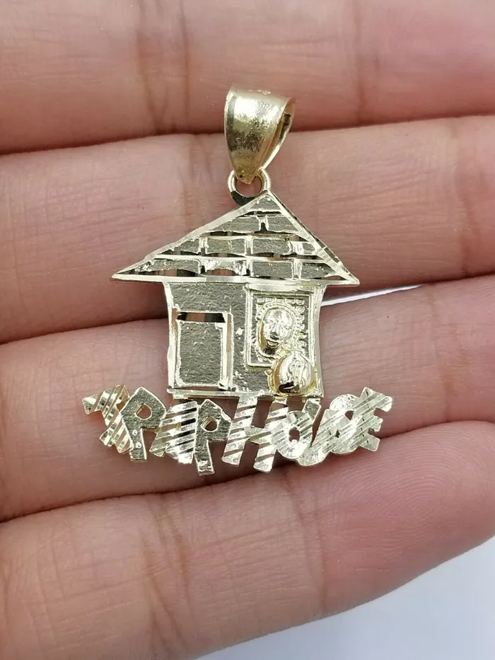 10k Gold Trap House Charm Pendant 25mm Rope Chain 18 20 22 24 26 28 Inch Gold and Diamond Charm Necklaces