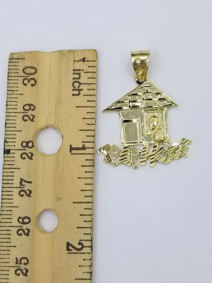 10k Gold Trap House Charm Pendant 25mm Rope Chain 18 20 22 24 26 28 Inch Gold and Diamond Charm Necklaces