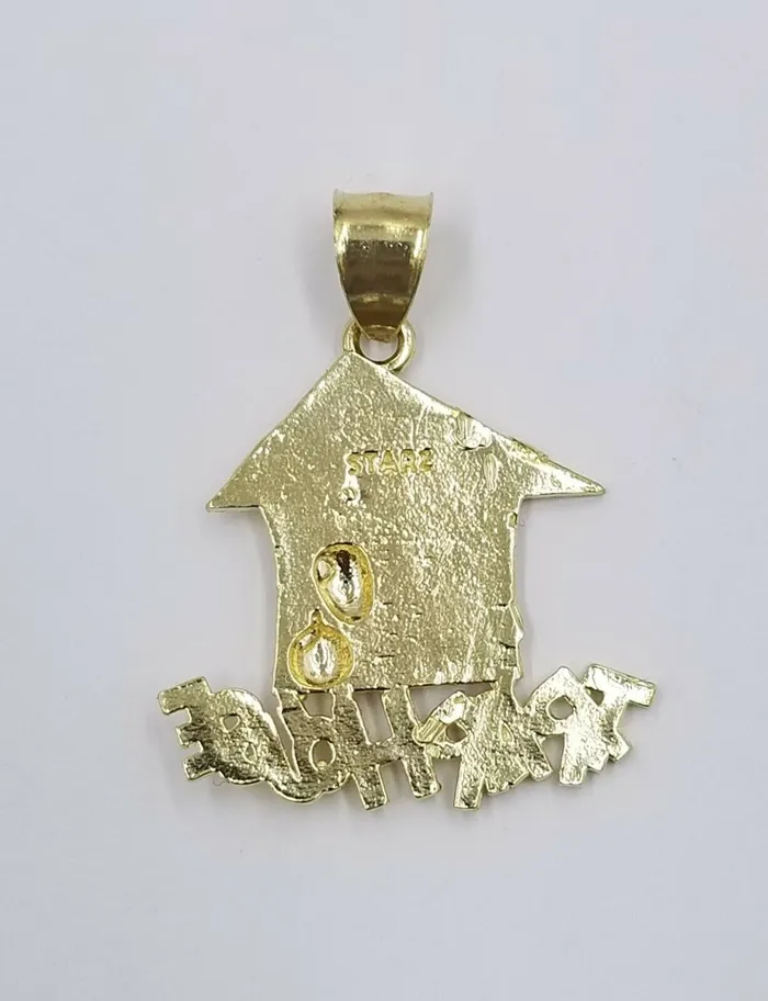 10k Gold Trap House Charm Pendant 25mm Rope Chain 18 20 22 24 26 28 Inch Gold and Diamond Charm Necklaces