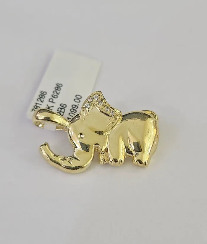 10K Real Yellow Gold Elephant Charm Pendant Gold 10kt Genuine Gold and Diamond PreStyled Sets