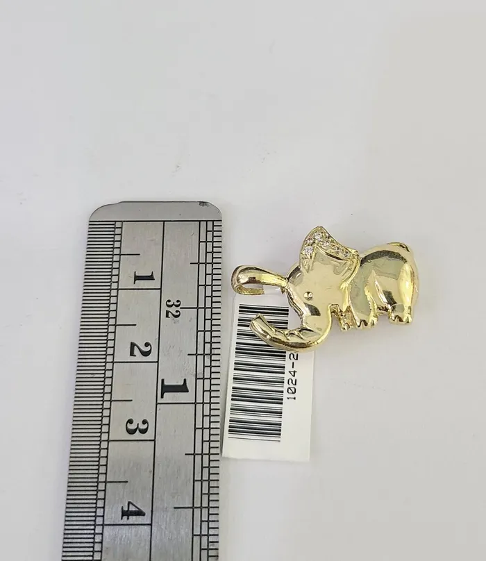 10K Real Yellow Gold Elephant Charm Pendant Gold 10kt Genuine Gold and Diamond PreStyled Sets