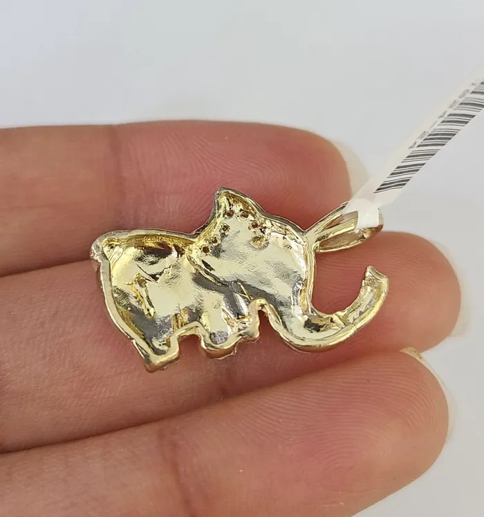 10K Real Yellow Gold Elephant Charm Pendant Gold 10kt Genuine Gold and Diamond PreStyled Sets