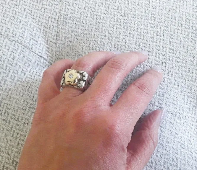Rings Dian Malouf rbd8460 Blooms Sterling Silver Flower Band With Solid 14k Gold Flower Top And Diamond Rings Dian Malouf rbd8460 Blooms Sterling Silver Flower Band With Solid 14k Gold Flower Top And Diamond